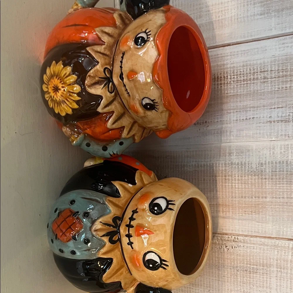 Scarecrow Mugs with Crow Detail Vintage Fall Halloween Decoration Set‎